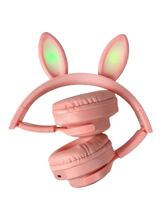 Pink Wireless Bluetooth Headphones Bunny Ear LED